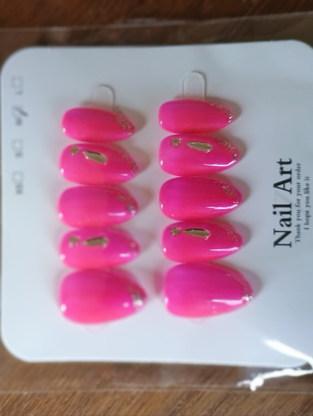 Hot Pink Press-On Nail Set with Gold Accents